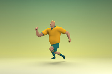 Fototapeta na wymiar An athlete wearing a yellow shirt and green pants is runing. 3d rendering of cartoon character in acting.