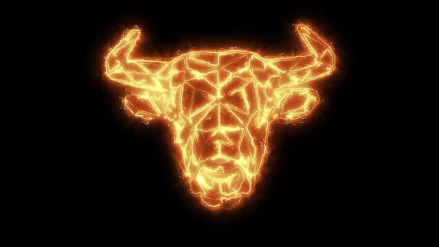 Animated image of a bull drawn with fiery lines