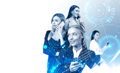 Businesswomen network and diverse circles with global connection. Copy space