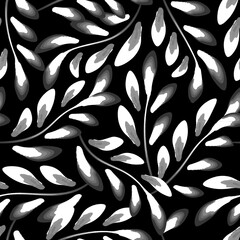cloth texture seamless pattern with tropical foliage on dark background. plants leaves seamless background. fashionable prints texture. interior design. nature wallpaper black background. autumn. fall