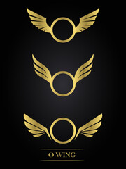 Gold wing logo illustration circle.
