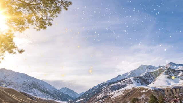 Beautiful snowfall and time lapse in the mountains , Beautiful winter landscape 4k video, video loop