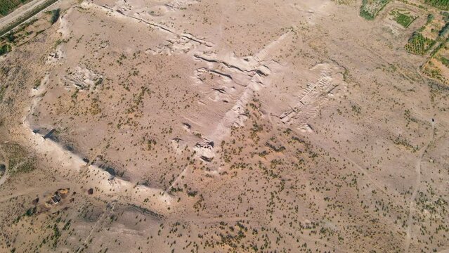 Drone over archaeological sites in the desert