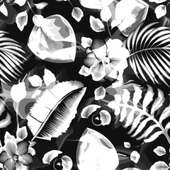 abstract floral background seamless pattern with vintage tropical banana palm leaves and plants foliage on dark background. abstract tropical pattern in watercolor stylish. fashionable prints texture