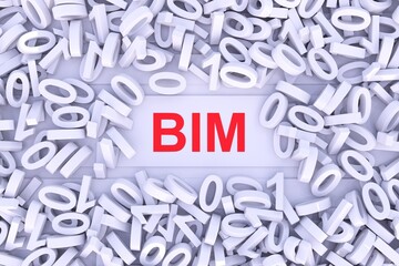 BIM abstract background with scattered binary code 3D illustration