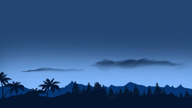mountain scene horizon night sky digital art ,type painting ,3d illustration , high definition ,  wallpaper