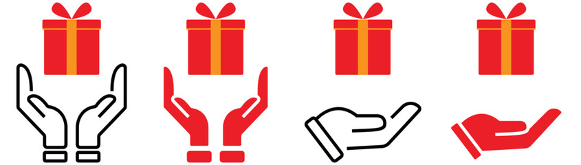 hand with christmas box icon set. style symbol collection, vector illustration
