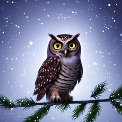 owl on a Christmas tree branch