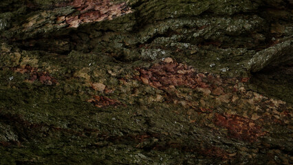 closeup vertical shot of larch tree with mos on a bark