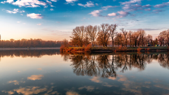 Lake Jarun in the morning reflection in the water