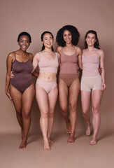 Body, diversity and beauty with women and inclusion, happy portrait and skin with fitness, body...