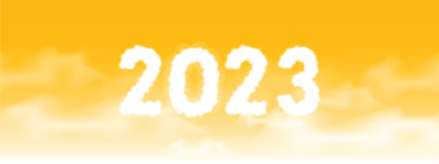  number 2023 written on sky with cloud character design.alphabet of 2023. vector illustration