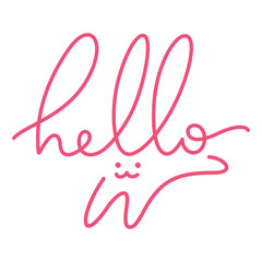 hello greeting text hand written and rabbit continuous line drawing