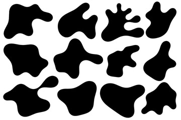 Big set of abstract liquid forms and fluid shapes, blobs element, black abstract blobs, irregular shapes, black ink, melted fluid shapes.