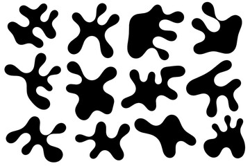 Big set of abstract liquid forms and fluid shapes, blobs element, black abstract blobs, irregular shapes, black ink, melted fluid shapes.