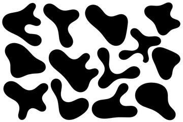Naklejka na ściany i meble Set of abstract liquid forms and fluid shapes, blobs element, black abstract blobs, irregular shapes, black ink.