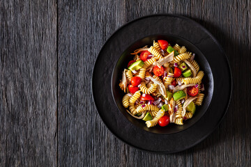 Chicken Pasta Salad with Avocado, Tomato in bowl