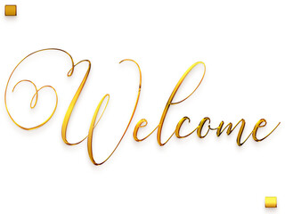 Obraz na płótnie Canvas Welcome Text in Transparent PNG Stylish Cursive Typography Glowing Golden Text