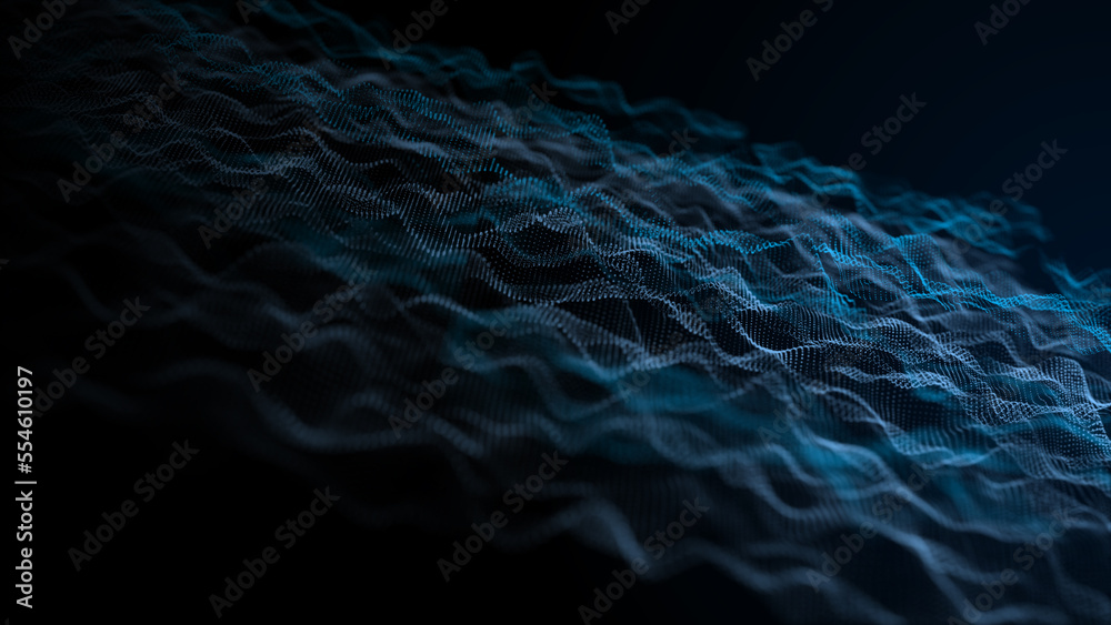 Poster textured wave of particles. visualization of technological connections. molecular connection of part
