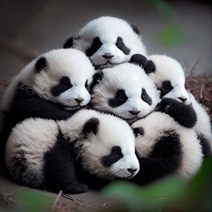 Fototapeta premium A Pile of Adorable Baby Pandas, AI 