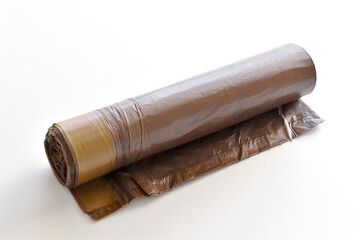 Brown plastic bag on white background.