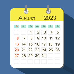 calendar date August 2023 illustration 