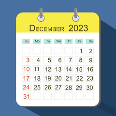 calendar date December 2023 illustration 