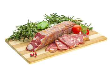 Salami with rosemary, basil and tomato