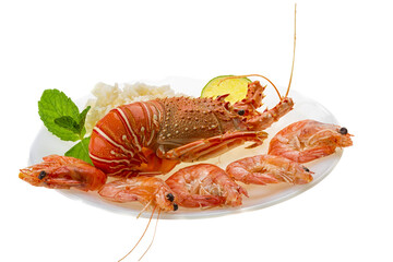 Spiny lobster, shrimps and rice