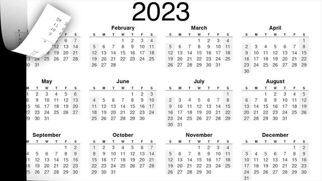 2023 calendar videos animation background .
2023 annual calendar template. 
Calendar design in black and white colors