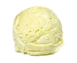 Foto auf Alu-Dibond Scoop of pistachio ice cream from top on white background © Andrei Starostin