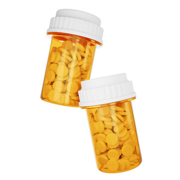 two prescription container. orange pill bottle isolated. 3d illustration PNG file