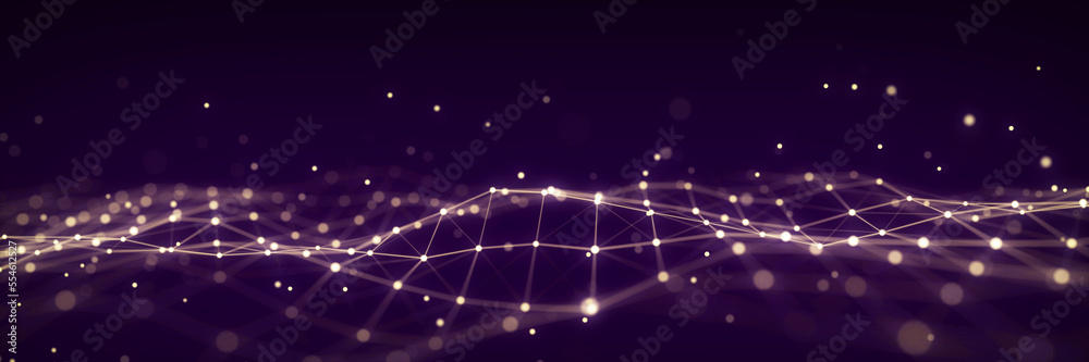 Poster 3D digital dynamic wave. Flow digital structure. Secure cybersecurity data connection. Cyber technology background. 3D rendering.