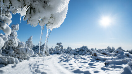 Stunning panorama of snowy landscape in winter in Black Forest - Snow winter wonderland snowscape...
