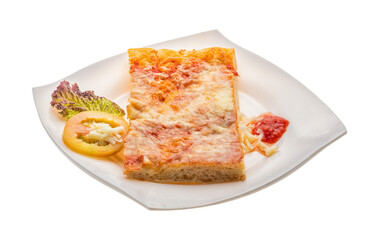 Pizza with tomato sauce and mozarella