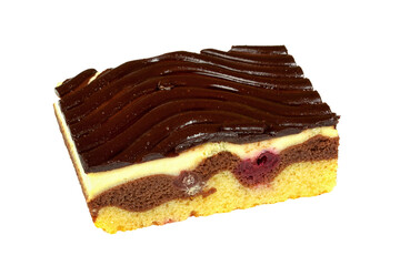 chocolate cake with whiped cream isolated
