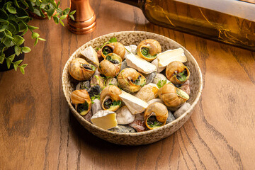 Snails with garlic butter and cheese
