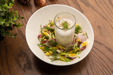 Salad with vegetables and egg with kefir