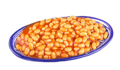 Marinated haricot beans in tomato sauce with shallots on a plate