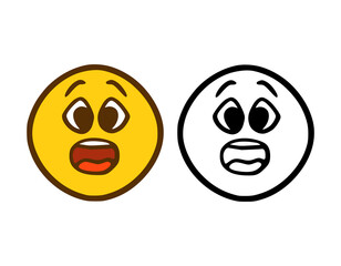 Frightened face emoticon in doodle style isolated on white background