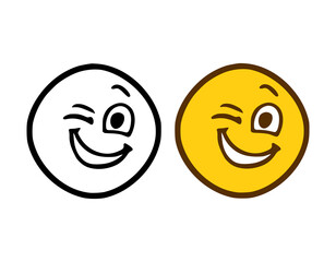 Winking emoticon in doodle style isolated on white background