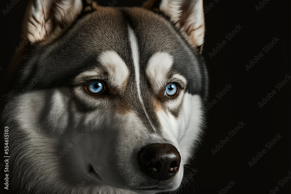 Wall mural Close up on a husky dog eyes on black