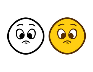Sad emoticon in doodle style isolated on white background