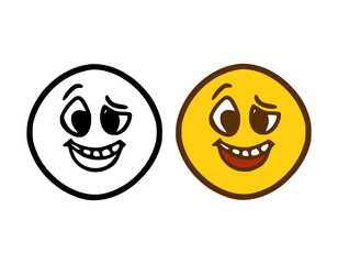 Happy emoticon in doodle style isolated on white background