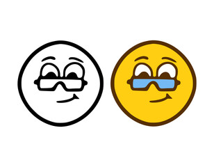 Funny emoticon with glasses in doodle style isolated on white background