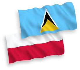 Flags of Saint Lucia and Poland on a white background