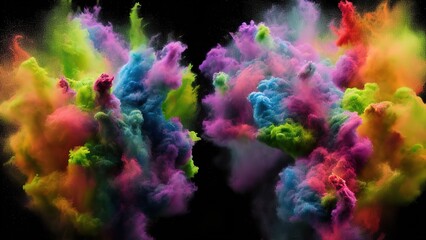 Obraz na płótnie Canvas Explosion of colored powder on black background and texture.