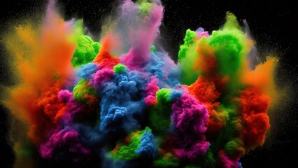 Obraz na płótnie Canvas Explosion of colored powder on black background and texture.
