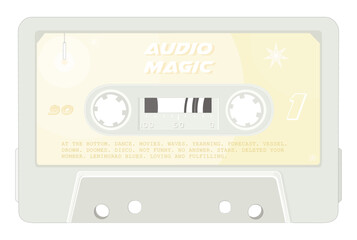 Vintage analog tape cassette stylization. Realistic vector illustration on isolated white background. Audio magic. 