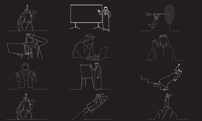 Famous UAE culture line art. Arabian line art.